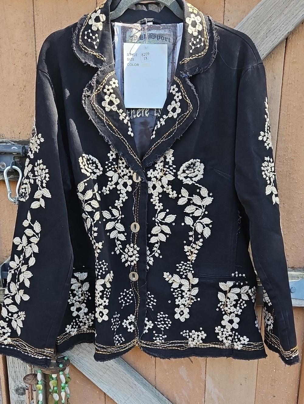Black Embroidered Cotton Floral Blazer Jacket 0025